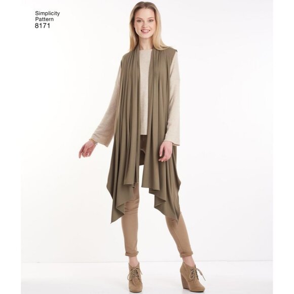 Misses Knit Cardigan Vest Pattern Draped Front Collar Simplicity 8171 XXS-XXL - Picture 9 of 9